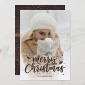 Rustige Wood Script Sneeuwfotokerstkaarten Feestdagenkaart (Voorkant / Achterkant)