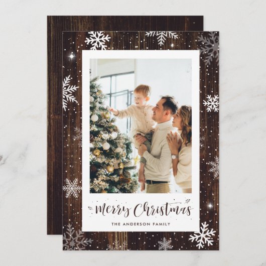 Rustige Wood Snowflake-fotokerstkaarten Feestdagenkaart (Voorkant / Achterkant)