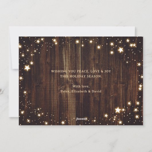 Rustige Wood Sparkly Star-kerstkaarten Feestdagenkaart (Achterkant)