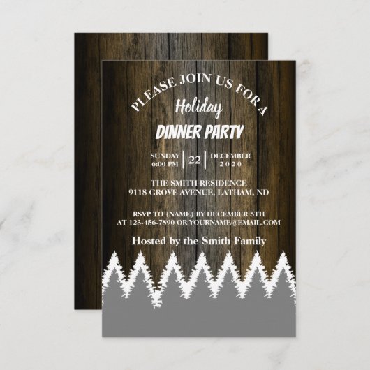 Rustige Wood String Light Pines Tree Holiday Party Kaart (Voorkant / Achterkant)