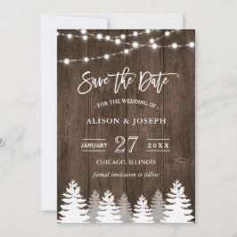 Rustige Wood String Lights Pine Tree Save the Date