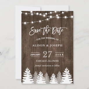 Rustige Wood String Lights Pine Tree Save the Date