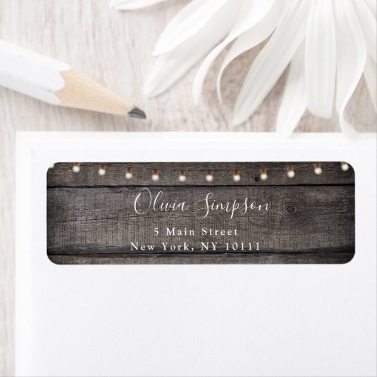 Rustige Wood String Lights Return Address Label (Insitu)