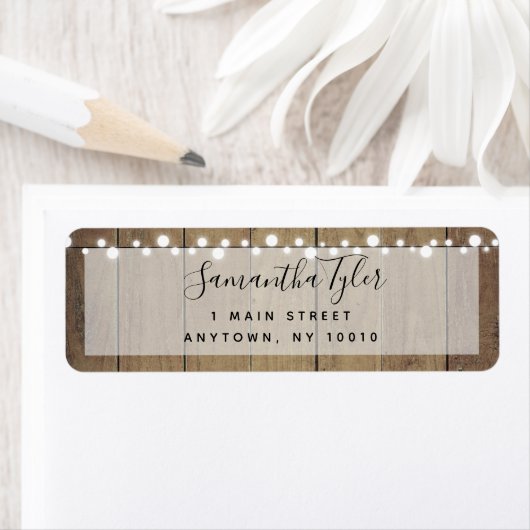 Rustige Wood String Lights Return Address Label (Insitu)