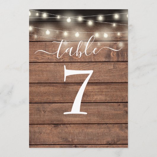 Rustige Wood String Lights Table Number Kaart (Achterkant)