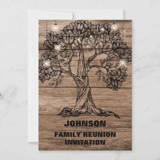 Rustige Wood String Lights & Tree Family Reunion I Kaart (Voorkant)