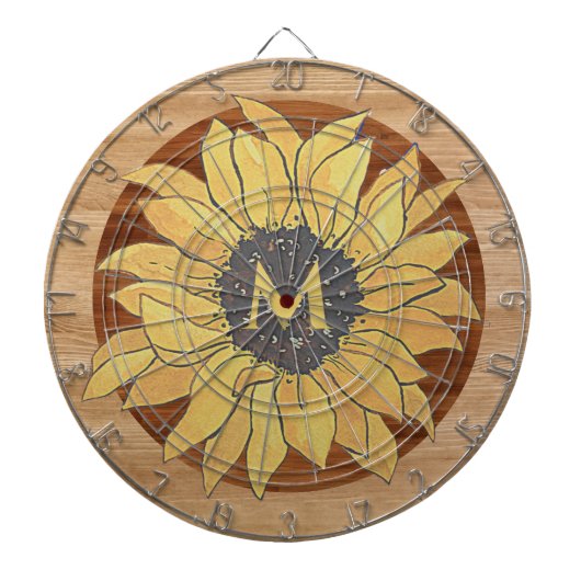 Rustige Wood Sunflower Brown Yellow Dartbord (Voorkant)