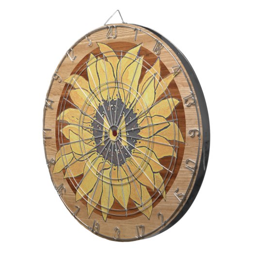 Rustige Wood Sunflower Brown Yellow Dartbord (Voorkant Rechts)