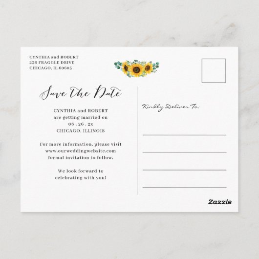 Rustige Wood Sunflower String Lights Save the Date Briefkaart (Achterkant)