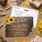 Rustige Wood Sunflower String Lights Save the Date Briefkaart