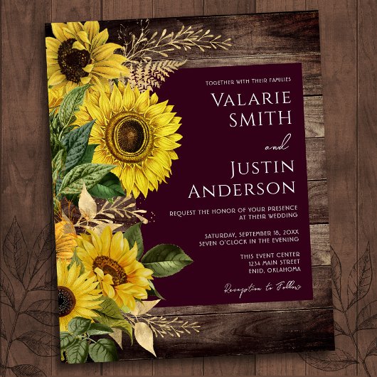 Rustige Wood Sunflower Wedding All in One Flyer