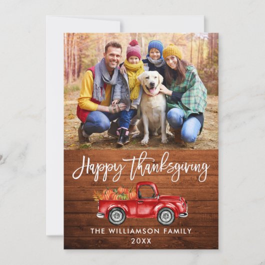 Rustige Wood Thanksgiving rode vrachtwagen voor pe Feestdagenkaart (Voorkant)
