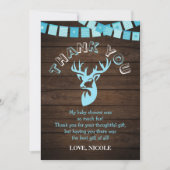 Rustige Wood Theme Blue Deer Baby Boy Shower Bedankkaart (Voorkant)