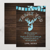 Rustige Wood Theme Blue Deer Baby Boy Shower Bedankkaart (Voorkant / Achterkant)