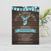 Rustige Wood Theme Blue Deer Baby Boy Shower Kaart (Staand voorkant)
