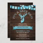 Rustige Wood Theme Blue Deer Baby Boy Shower Kaart (Voorkant / Achterkant)