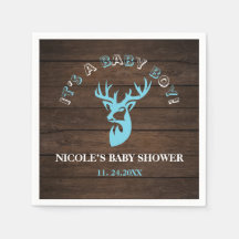 Rustige Wood Theme Blue Deer Baby Boy Shower