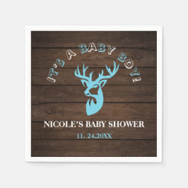 Rustige Wood Theme Blue Deer Baby Boy Shower Servet