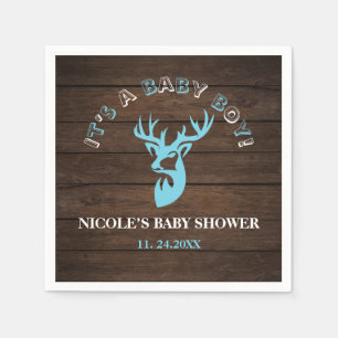 Rustige Wood Theme Blue Deer Baby Boy Shower Servet