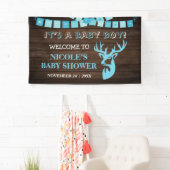 Rustige Wood Theme Deer Baby Shower Backdrop Spandoek (Insitu)
