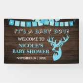 Rustige Wood Theme Deer Baby Shower Backdrop Spandoek (Horizontaal)