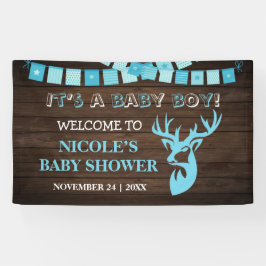 Rustige Wood Theme Deer Baby Shower Backdrop Spandoek