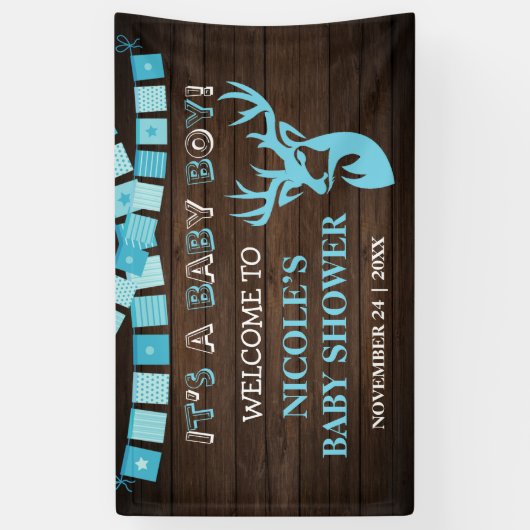 Rustige Wood Theme Deer Baby Shower Backdrop Spandoek (Verticaal)