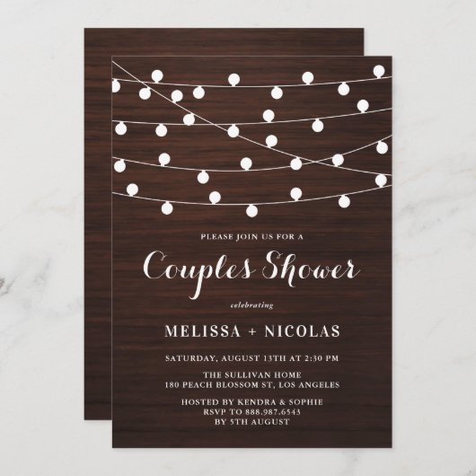 Rustige Wood Whimsical String Lights Couples Showe Kaart (Voorkant / Achterkant)