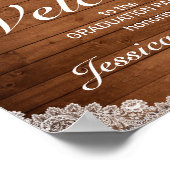 Rustige Wood & White Lace Afstuderen Welkomstparti Poster (Hoek)
