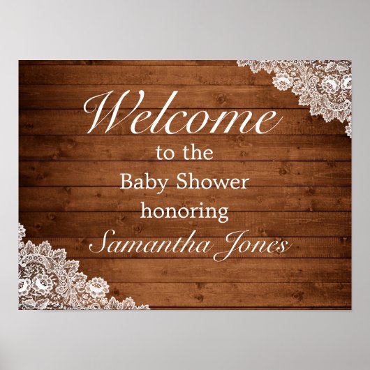 Rustige Wood & White Lace Baby shower Welkom Sign Poster (Voorkant)