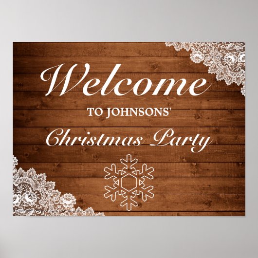Rustige Wood & White Lace Kerstmis Welkomstteken Poster (Voorkant)