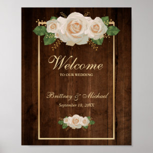 Rustige Wood White Roses en een goudLijst   Wedden Poster