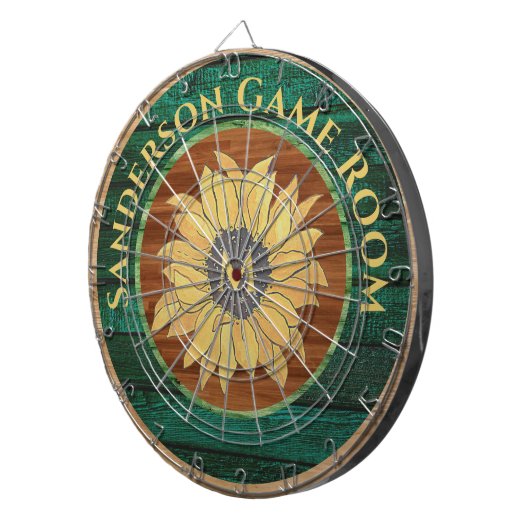 Rustige Wood Zonnebloem Bruin Geel Groen Dartbord (Voorkant Rechts)