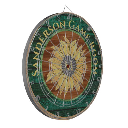 Rustige Wood Zonnebloem Bruin Geel Groen Dartbord (Voorkant Links)