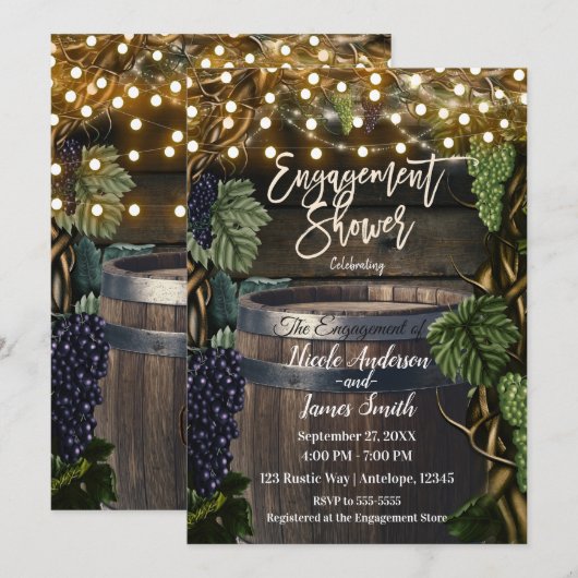 Rustige Wooden Barrel Grape Verloving Shower Kaart (Voorkant / Achterkant)