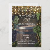 Rustige Wooden Barrel Grapes Wine Tasting Party Kaart (Voorkant)