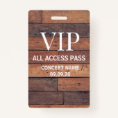 Rustige Wooden Custom Name VIP All Access Pass Badge (Voorkant)