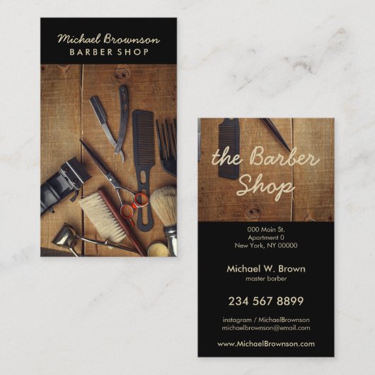Rustige Wooden Hipster Style Retro Barber Shop Visitekaartje (Voorkant / Achterkant)