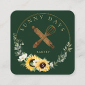Rustige Wooden Rolling Pin Yellow Sunflower Bakery Vierkante Visitekaartje (Voorkant)
