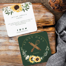 Rustige Wooden Rolling Pin Yellow Sunflower Bakery Vierkante Visitekaartje