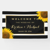 Rustige Yellow Sunflower Black White Wedding Party Spandoek (Horizontaal)