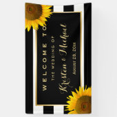 Rustige Yellow Sunflower Black White Wedding Party Spandoek (Verticaal)