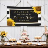 Rustige Yellow Sunflower Black White Wedding Party Spandoek