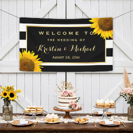 Rustige Yellow Sunflower Black White Wedding Party Spandoek