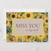 Rustige Yellow Sunflower Burlap Script Miss You Bedankkaart (Voorkant)