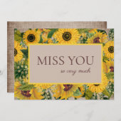 Rustige Yellow Sunflower Burlap Script Miss You Bedankkaart (Voorkant / Achterkant)