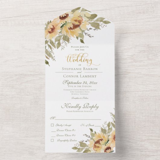 Rustige Zachte Gele Zondbloemen Dinner All In One Uitnodiging (Binnen)