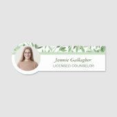 Rustige zachte groene gebladerte ronde ID-foto Naamplaatje (Voorkant)