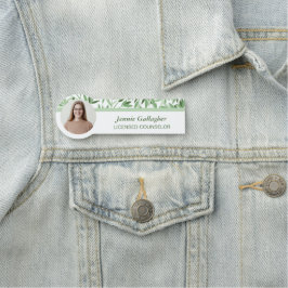 Rustige zachte groene gebladerte ronde ID-foto Naamplaatje