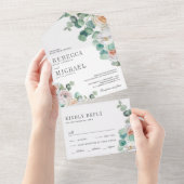 Rustige Zachte Rozen Eucalyptus Foliage Weddenscha All In One Uitnodiging (Afscheurbaar)